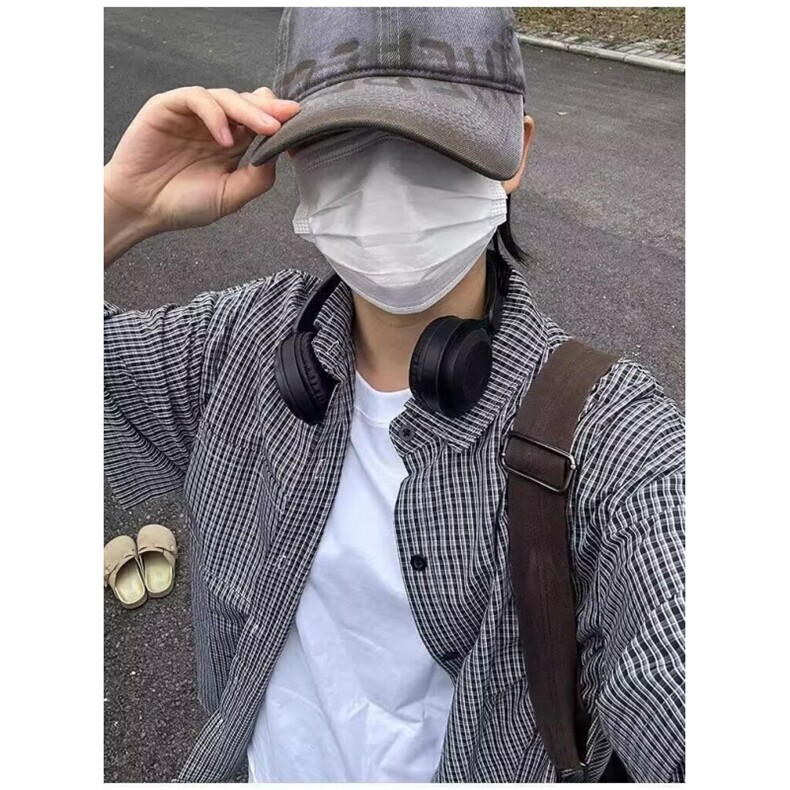 【现货】DC75-特批28潮流美式蓝色格子短袖衬衫男生套装原宿新款,男装休闲套装,星座603-2