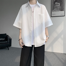 8XL-M泡泡纱盐缩肌理短袖衬衫男夏季冰丝外套防晒衬衣DC28011P36，男装衬衫，电商B312