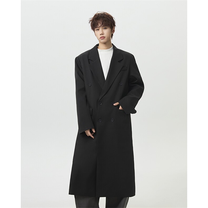 风衣外套男中长款秋冬韩系高级感痞帅过膝垫肩大衣-82577特100，男装风衣，电商B289-1