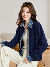 2025甜库休闲POLO毛衣设计假两件羊毛针织衫女秋季新款宽松毛衣，女装针织衫/毛衣，艾米