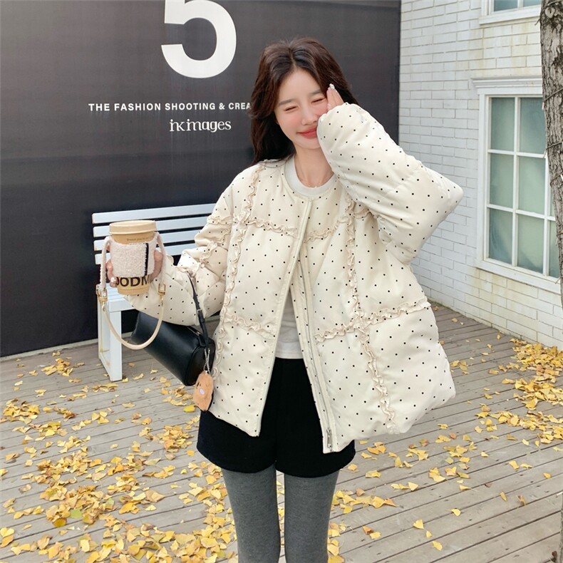 波点风潮短款羽绒服女2025冬季新款木耳边90白鸭绒保暖显瘦外套,女装羽绒服,2C153
