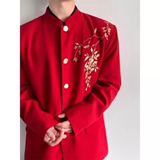 风春男女西装本命红刺绣新中式中山装西服大码S-5XLJK0034P75，男装西服套装，星座1013-1