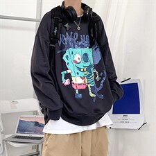 WY57（解构海绵宝宝-有版权）港风日系大码圆领卫衣P35控价48,粉色紫色裤子怎么搭配图片