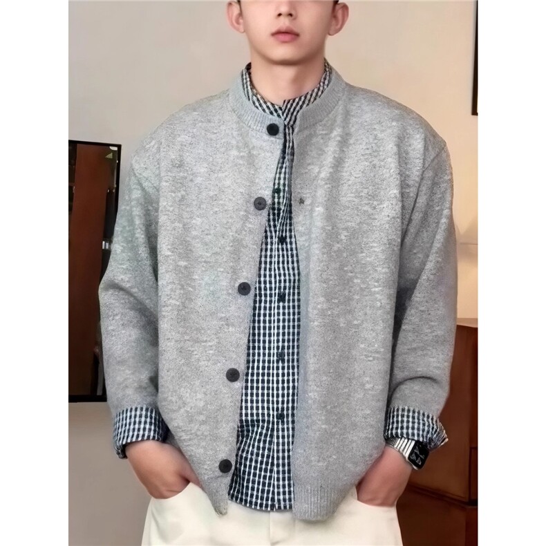 MY7100-P79 针织毛衣开衫秋冬季新款纯色休闲百搭圆领潮牌外套图片
