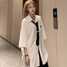网图夏季冰丝短袖衬衫宽松学院风情侣衬衣（送领带）CS802-P40，男装T恤，星座1213