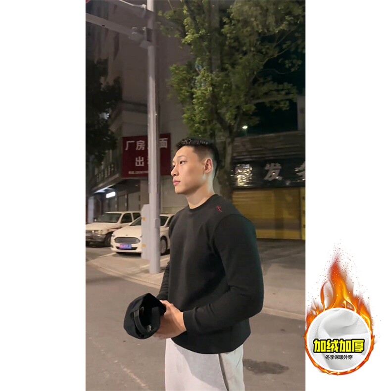 重磅加绒硬挺boxy男女美式高街蜂窝华夫格刺绣圆领长袖卫衣打底衫,男装T恤,电商A486