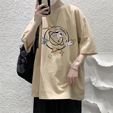 YT26142-P30亚短袖t恤男大码五分袖男宽松七分袖港风模特，男装T恤，电商A040