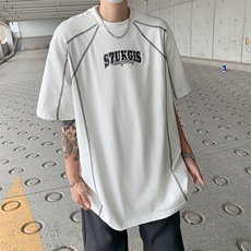 美式复古线条设计感短袖男女夏季圆领港风印花情侣款纯棉T恤DT44，男装T恤，星座601-2