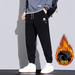 博奥绒休闲卫裤男秋冬加绒加厚宽松潮牌运动束脚裤子JR8005-P45图片