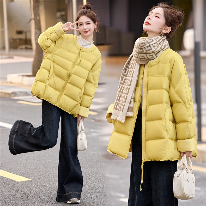 90%白鸭绒羽绒服女2025年冬季新款韩版宽松圆领加厚保暖面包服,女装羽绒服,美沁