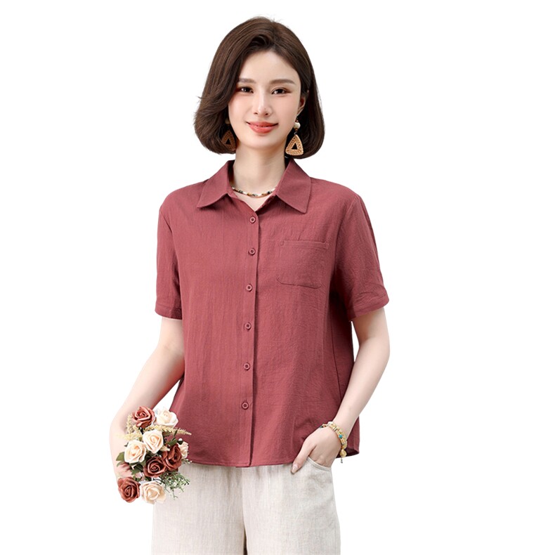 纯棉衬衫女2025夏季新款中老年妈妈大码宽松休闲全棉外穿长袖,女装衬衫,曼沙奕珂