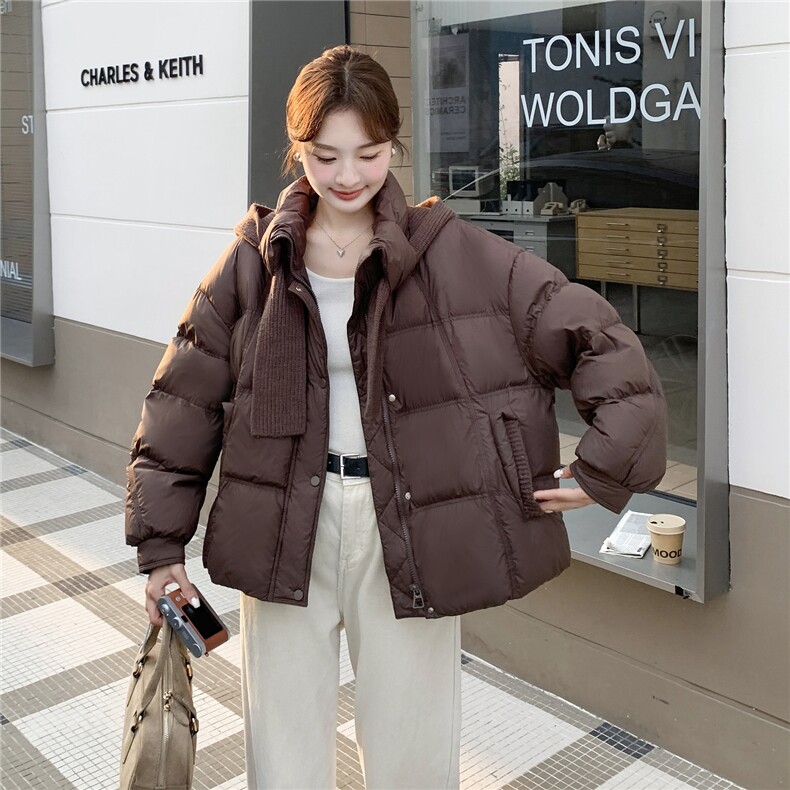 美拉德保暖咖色羽绒服外套女冬季2025新款90绒白鸭绒面包服高级感,女装羽绒服,2C116