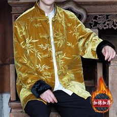 现货新中式男士竹叶压花丝绒加厚棉服MY9913-P130控198，男装棉衣，电商A021
