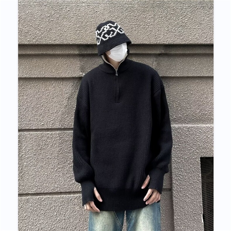 日系ins复古半拉链毛衣男冬季潮牌简约宽松保暖针织线衣MZ399-P56,男装针织衫/毛衣,星座412-2
