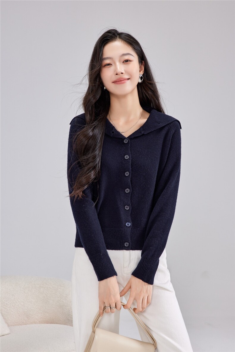 2025年秋季时尚百搭条纹简约休闲修身开衫外套，女装针织衫/毛衣，雅之冉羊绒