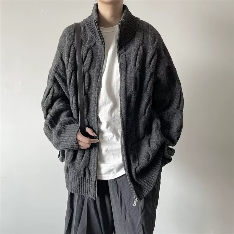 美式麻花拉链开衫毛衣男女情侣款宽松休闲慵懒针织衫外套MY6033,男装针织衫/毛衣,星座516A