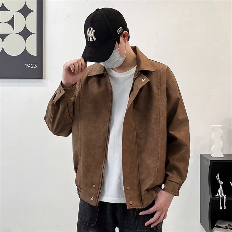 美式复古宽松皮衣男外套秋款潮PU皮夹克男女防水机车服A145,男装夹克,星座506