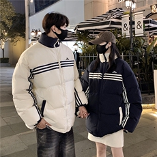 情侣装冬装美式条纹织带棉服刺绣logo棉衣休闲外套男G1100P118，男装棉衣，电商A339