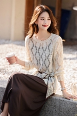 吊带连衣裙女2025早秋新款简单大方高级感气质针织长袖套装裙穿搭，女装套装/套裙，艾贝斯