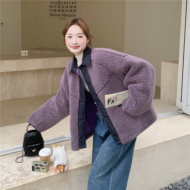 冬装新款紫色拼牛仔皮毛一体2C092-9955-P185-K298,女装皮草,2C092