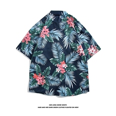 夏季新款日系ins港风复古碎花薄款情侣衬衣上衣宽松短袖衬衫男潮，男装衬衫，星座506B