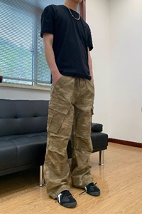 男女户外迷彩朦胧感扎染多口袋直筒休闲裤痞帅层次褶皱伞兵工装裤图片