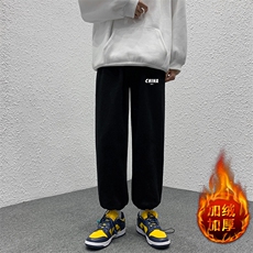 K13248-P35加绒-P45可束脚加厚加绒运动裤男大码宽松直筒卫裤男，男装休闲裤，电商A040