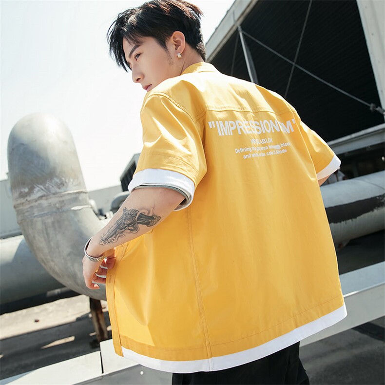 100%棉 2021夏装新款大码短袖衬衫男中袖五分袖衬衫  8856-P55图片