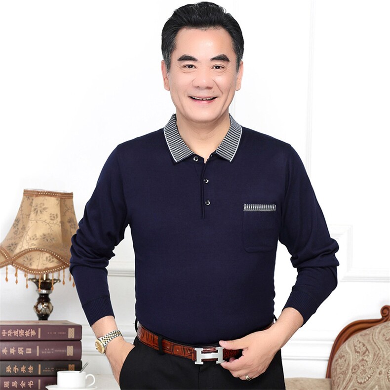 2023新款春秋季卫衣男纯色中年薄款宽松运动休闲翻领男士上衣图片