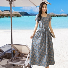 2021年夏季棉麻连衣裙短袖长裙A型大摆型连衣裙显瘦修身，女装连衣裙，鑫思依格