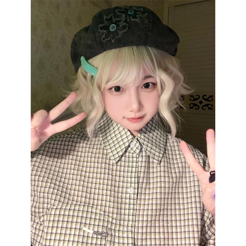 有货绿色格子衬衫短袖男女夏季vintage美式复古衬衣C120WW-特P45,男装衬衫,星座1007（原301D）