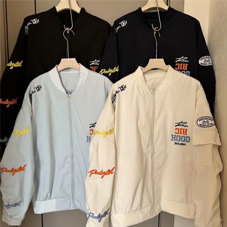 1506A/GW8210/P54美式情侣褶皱袖冲锋衣新款百搭棒球服外套男女,男装夹克,星座1506A