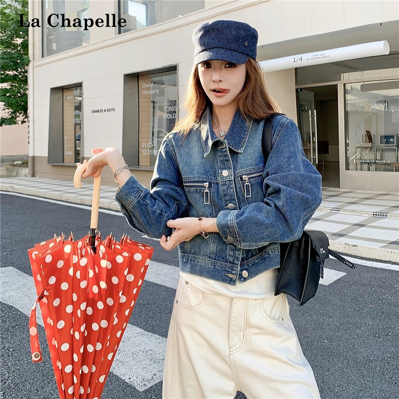 2025新款设计感小众上衣蓝色翻领短牛仔外套女秋,女装短外套,2C200