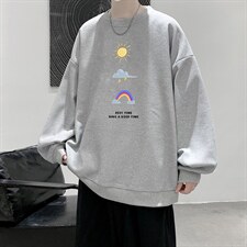 华夫格卫衣圆领卫衣男大码长袖t恤男外套HW762141-P30加绒款-P40，男装卫衣，电商A040