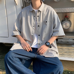 CS4002-P55 夏季新款工装质感短袖衬衫男士工装衬衣韩版时尚 控78图片