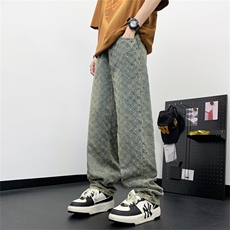 DT1716-P45美式复古高街牛仔裤男款宽松直筒潮牌套装百搭长裤子，男装牛仔裤，星座603-2
