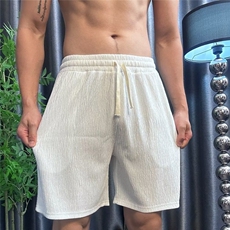 肌理感条纹冰丝短裤男款夏季宽松薄款凉感裤子男生休闲运动五分裤，男装牛仔裤，星座1210-1