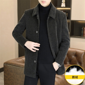 标90鹅绒毛呢外套鹅绒内胆中长款外套男加厚羽绒服310B-3-D228图片