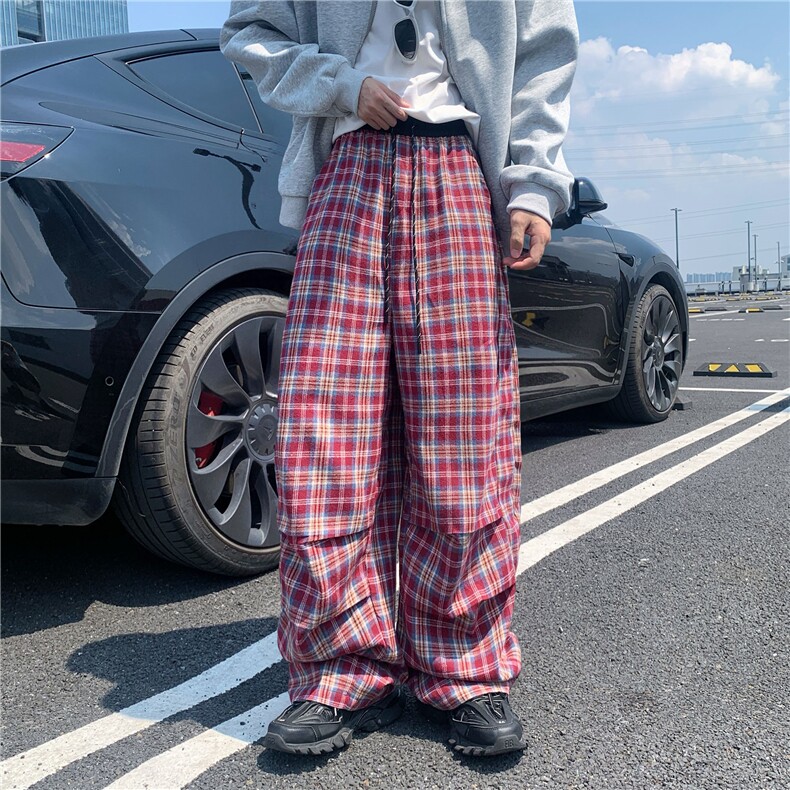星座1811B-M-3XL-P40美式复古格子裤宽松垂感慵懒阔腿休闲裤KZ113,男装休闲裤,星座1811B