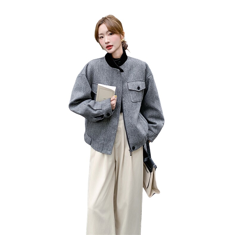 现货：冬装新款复古韩系撞色毛呢羽绒服2C135-8927P285K428,女装羽绒服,2C135