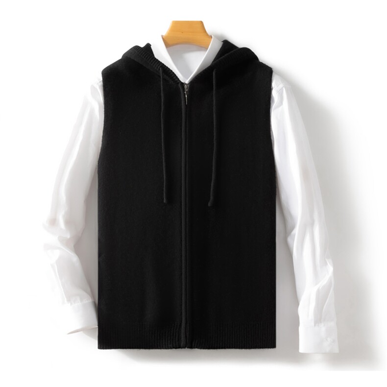 2024年秋冬季澳洲羊毛连帽拉链开衫马甲，男装背心/马甲，忠诺羊绒