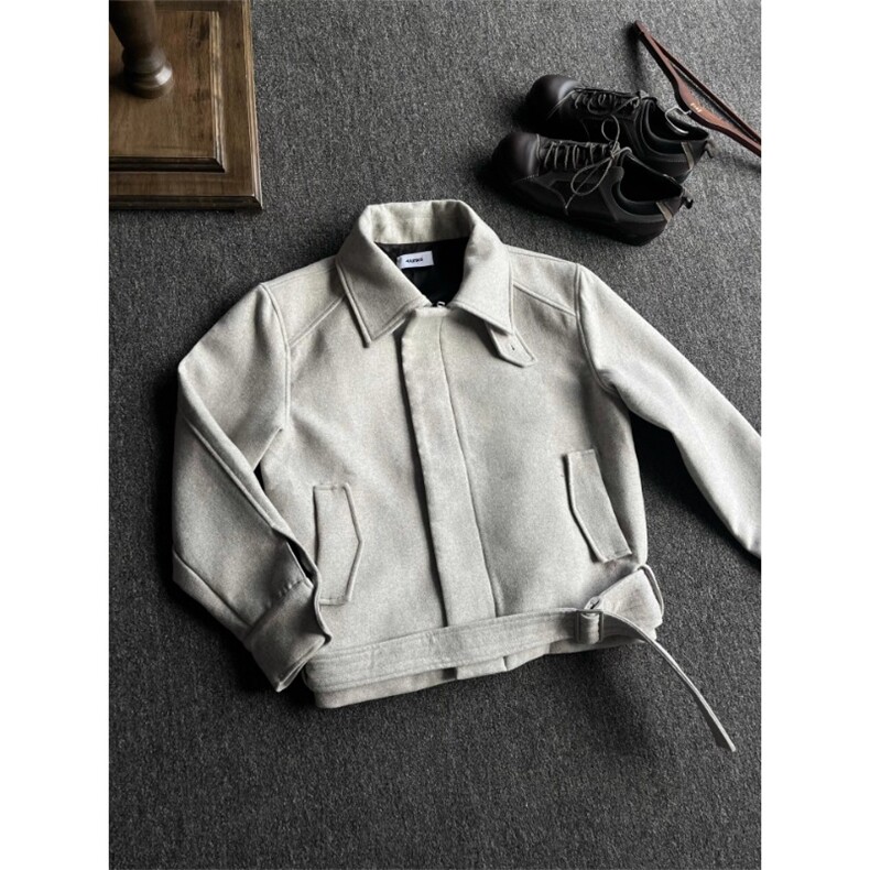 绑带解构夹克收腰毛呢外套JK9013特P84，男装夹克，星座908-1