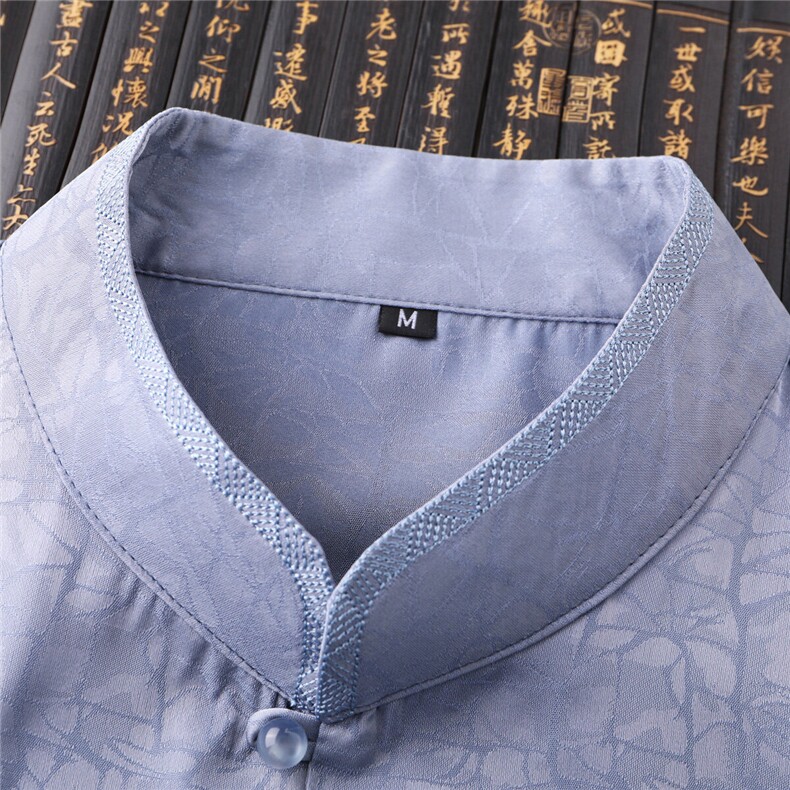 BGW-T3216男士夏季短袖衬衫商务立领风唐装两件套套装,男装休闲套装,电商B360