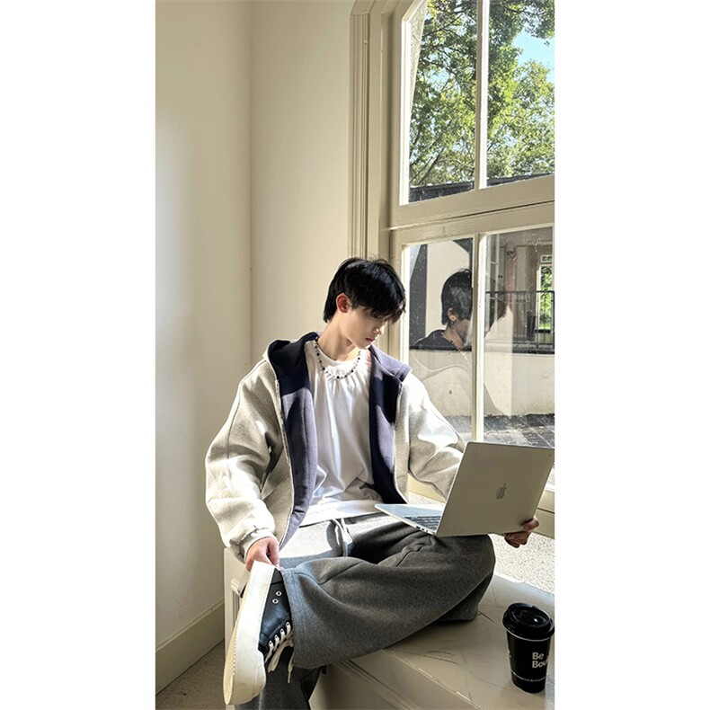 抖音得物高品质二开26春装美式重磅宽松结构双面连帽卫衣外套W68，女装短外套，电商A486