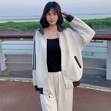 抖音得物高品质美式高街重磅结构设计拼接织带立领卫衣外套CM42，女装短外套，电商A486-1