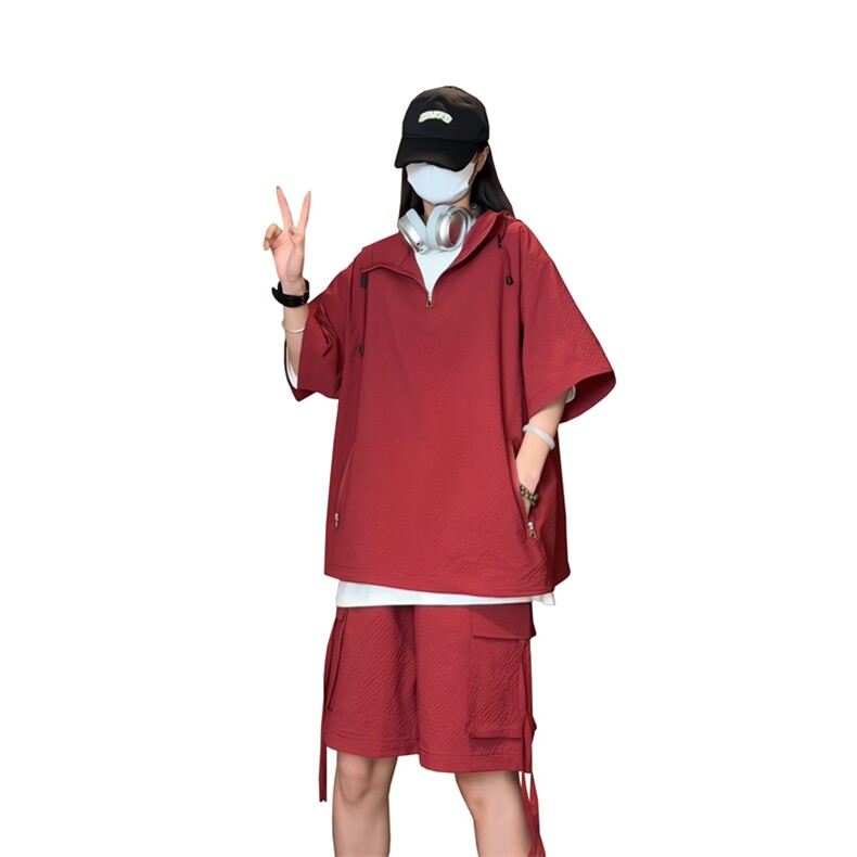 量大优供视频泡泡纱夏款连帽套装短袖短裤男CP74TZ-特p60,男装休闲套装,电商B371