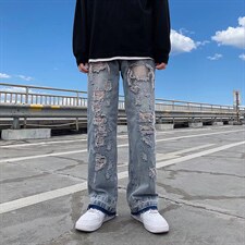 2023年新款男直筒休闲破洞牛仔裤Q45P50图片