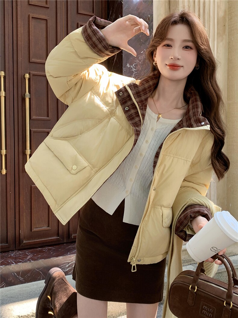 现货新款独特超好看短款羽绒服女款冬季立领面包服小个子羽绒外套,女装羽绒服,韩然一族