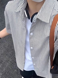 复古衬衫男夏装港风学生宽松趣味新款男装上衣513DC1855P28图片