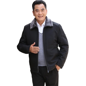 中老年人男装爸爸装冬季翻领商务休闲上衣厚款防寒爷爷外套夹克装图片
